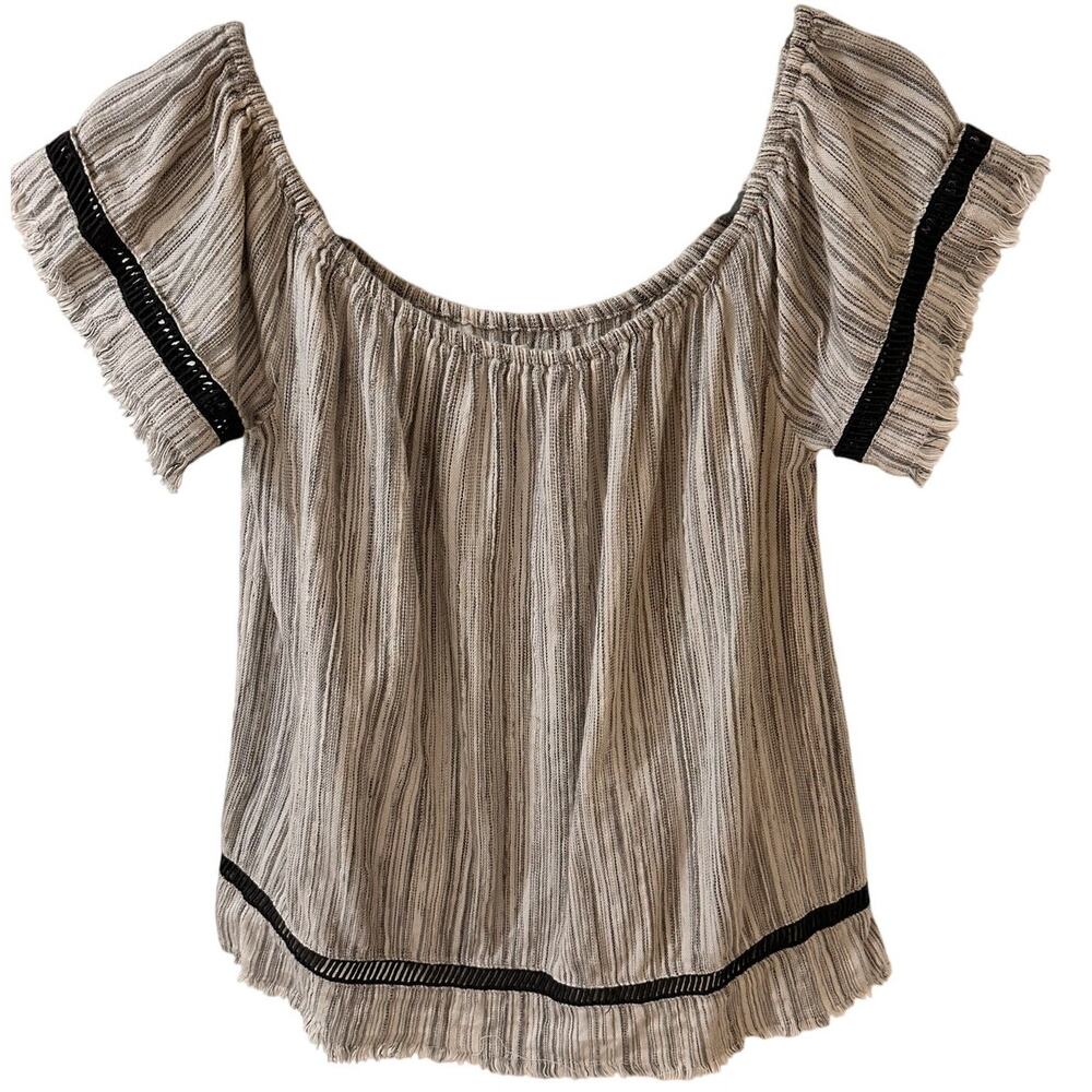 dRA Los Angeles Anthro Women's Off-the-Shoulder Crochet Top Black White, size M